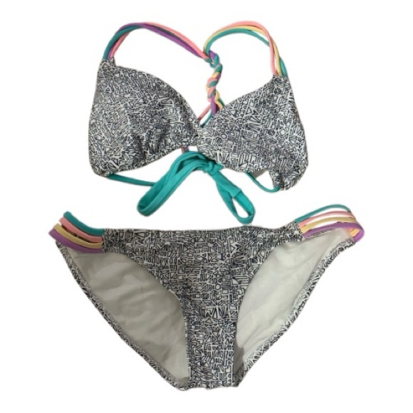 Body Glove bikini black & white geometric print multicolored braided strap- Sz M